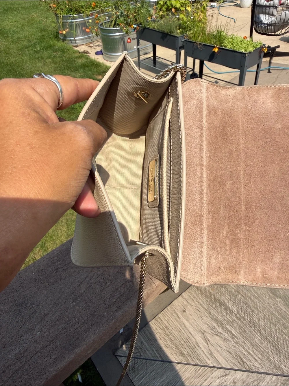 EUC Furla Metropolis Mini Beige Leather Crossbody Bag
